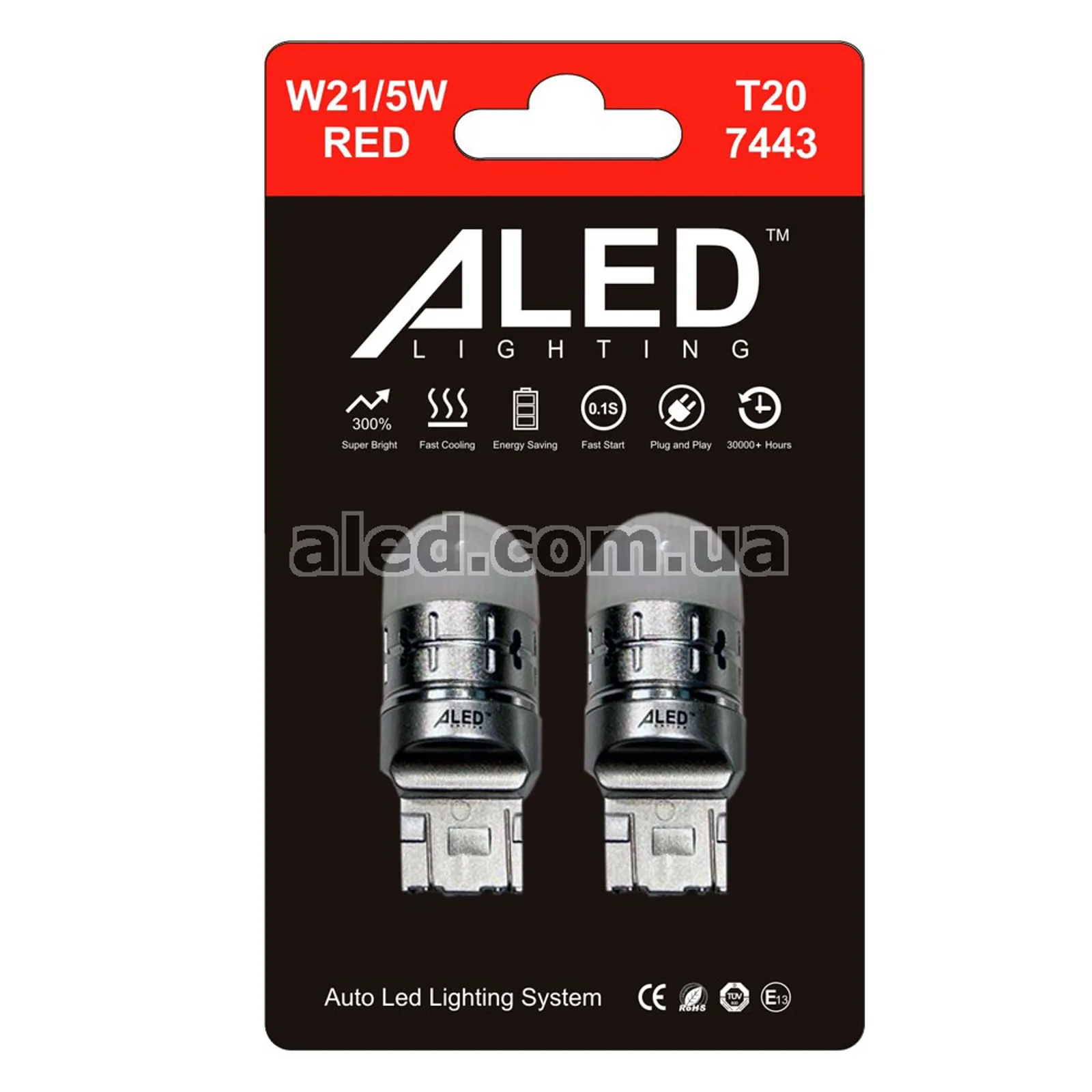 Світлодіодні (LED) лампи ALED W21/5W (7443) Red